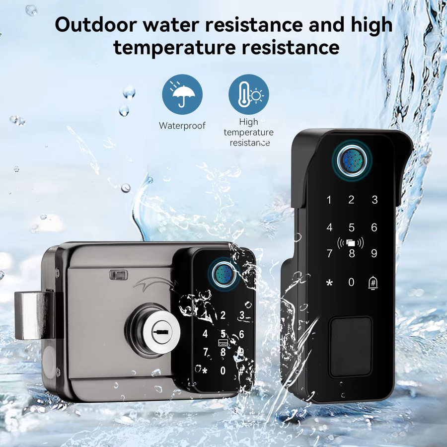 Tuya Intelligentes Türschloss mit Fingerabdruck und App-Steuerung, Wasserdichtes Elektronisches Digitales Schloss für den Außenbereich, Schwarz - Bild 5