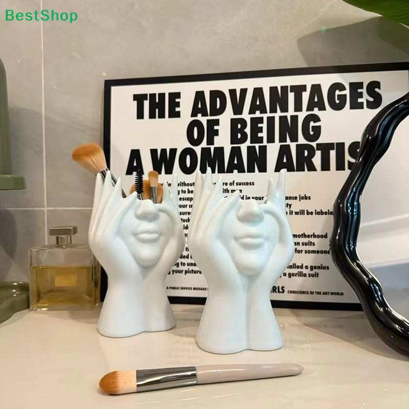 HNKMP Multifunktionaler Make-up-Pinselhalter und Büro-Organizer aus Keramik in Weiß - Bild 2