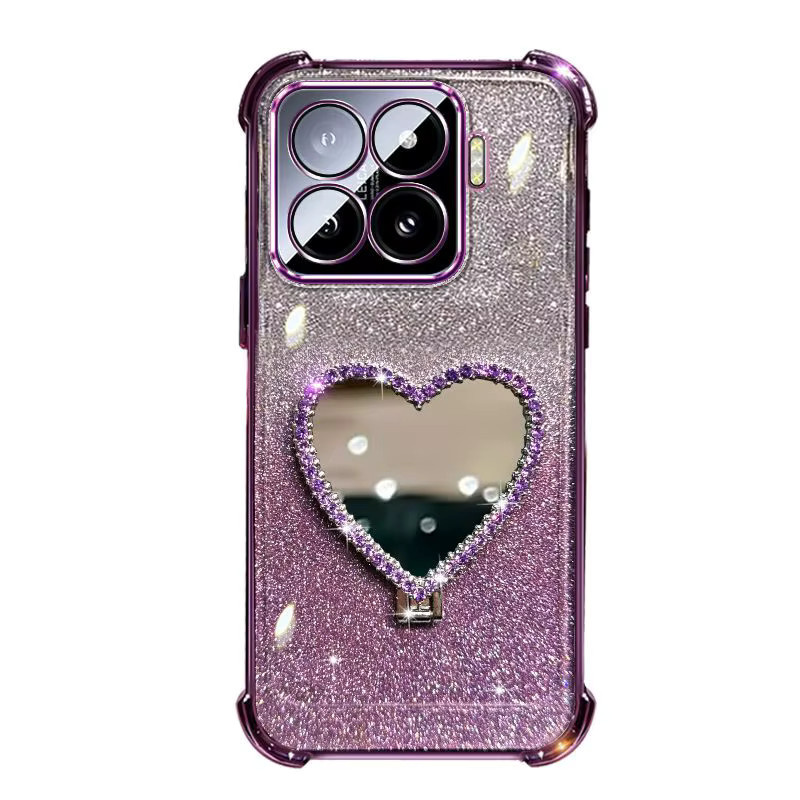 Glitzer Handyhülle für Xiaomi 15 Ultra 14T 14 Pro 13 12S mit Make-up-Spiegel, Halterung und Kristallarmband in Schwarz - Bild 6