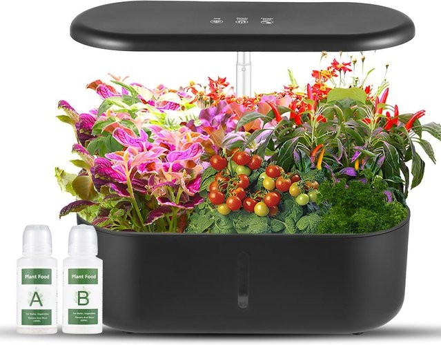 TOMTOP JMS Pflanzenlicht für Zimmerpflanzen mit 104 LEDs und 24 W, Vollspektrum LED Schreibtisch-Wachstumslampe mit Touchscreen und Obst- sowie Gemüsemodus, Schwarz - Bild 1