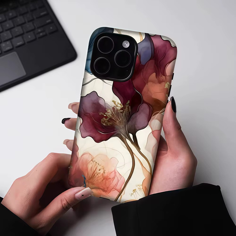 Potdemiel Magnetische Handyhülle mit vergoldeten Blüten für iPhone 17 16 15 14 13 Pro Max Plus, Transparent/Multicolor - Bild 5