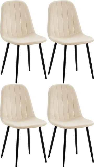 CLP Esszimmerstuhl 4er Set Baxter in Beige mit Samtbezug und Metallgestell - Bild 1