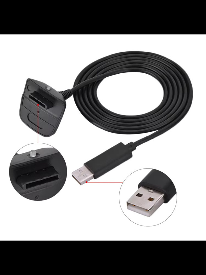 Microsoft Xbox 360 Wireless Controller USB-Schnellladekabel aus reinem Kupfer in Schwarz - Bild 4
