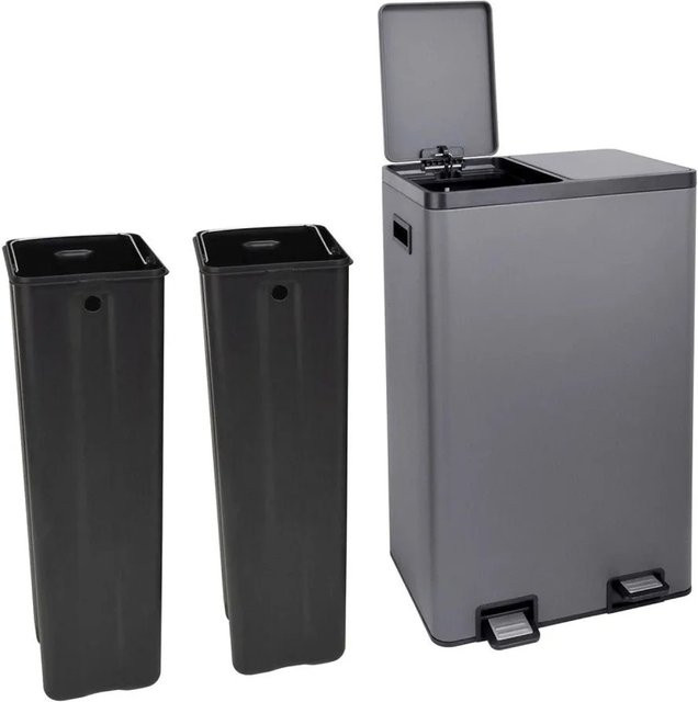 SVITA Mülltrennsystem TMH2X30 Mülleimer mit 2 Fächern à 30L, Grau, Stahl, Softclose und Pedalbedienung - Bild 1