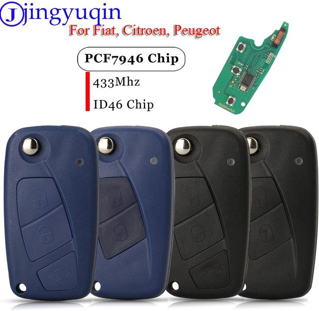 Jingyuqin Smart Remote Auto Schlüsselanhänger mit 2/3 Tasten, 433 MHz PCF7946, Schwarz, für Fiat 500 Punto Grande Citroen Nemo Peugeot Bipper - Bild 1