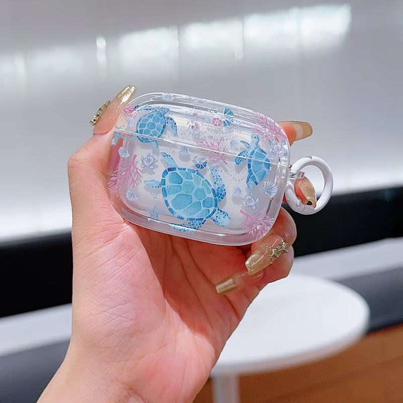 Ocean Series Schutzhülle für Apple AirPods 1 2 3 und AirPods Pro 2 aus Soft TPU mit Schlüsselanhänger in Blau oder Transparent - Bild 2