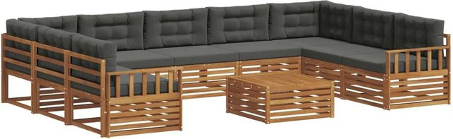 vidaXL Sofagarnitur aus Massivholz Akazie in Natur und Anthrazit, 10-teiliges Set mit Polsterkissen und Latten-Design - Bild 1