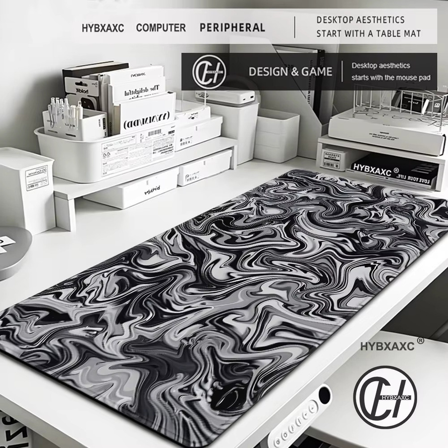 HYBXAXC Gaming-Mauspad Strata Liquid XXL in Grau, rutschfestes Deskmat aus Gummi für Computer und Tastatur - Bild 2