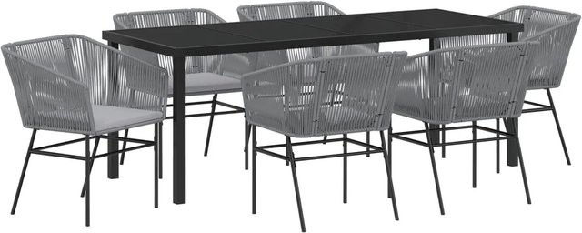 vidaXL 7-teiliges Garten-Esszimmer-Set aus Poly-Rattan mit grauen Kissen für Terrasse und Balkon - Bild 1