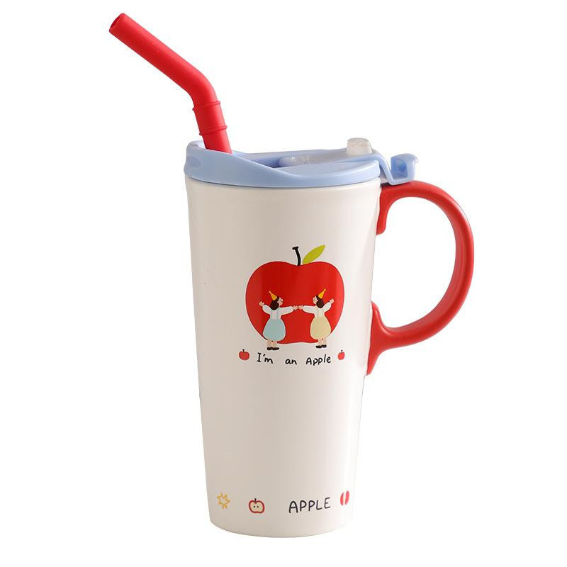 Roter Keramik-Trinkbecher mit Apfel-Design, 520 ml - Bild 2
