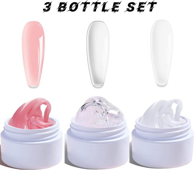 MAFANAILS Solid Builder Gel Nagel Poly Extension, 3 x 15 ml, Rosa/Klar/Weiß - Bild 1