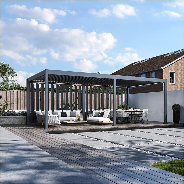 Weide Pergola Sichtschutzwand mit verstellbaren Lamellen in Anthrazit, Breite: 360 cm - Bild 1