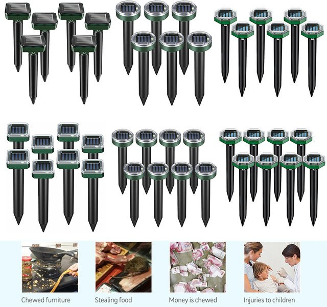 VAKIND Solar Ultraschall-Abwehrmittel in Schwarz zur Abschreckung von Maulwürfen und Schlangen für den Garten und Rasen mit 600mAh Akku - Bild 1