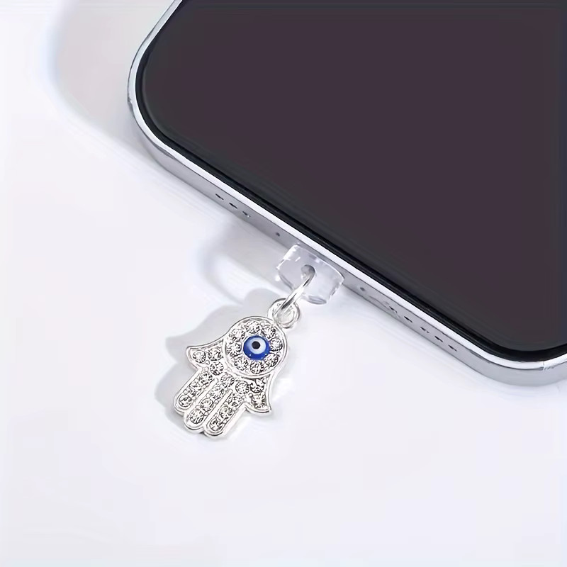 Staubschutzstecker Teufelsauge mit Strass aus Legierung in Silber für Mobiltelefone, Computer und Kopfhörer - Bild 2