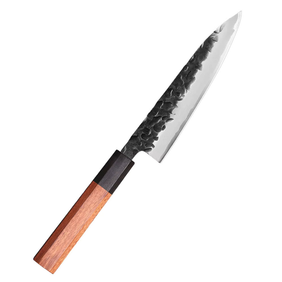 TUEWHO Japanisches Universal-Küchenmesser aus handgeschmiedetem 3-lagigem Verbundstahl, 14 cm, Silber - Bild 7