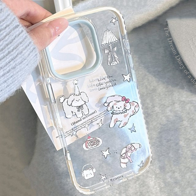 MUQGEW Stoßfeste iPhone Handyhülle mit süßer koreanischer Cartoon-Welpen-Illustration in Transparent - Bild 1
