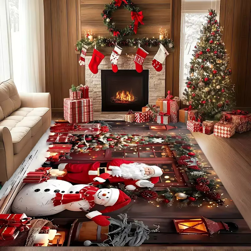VIKAMA Weihnachts-Bodenmatte mit Weihnachtsmann und Schneemann Motiv, Mehrfarbig, Rechteckig - Bild 6