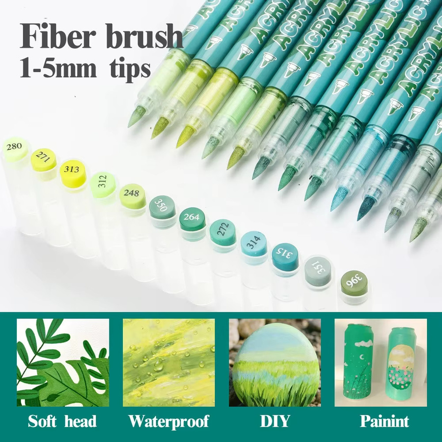 Kolorowys Acryl-Farbmarker Set mit 12 Stück, wasserfeste Acryl-Farbstifte mit Bürstenspitze für Kunststoff, Leinwand und Glas - Bild 4