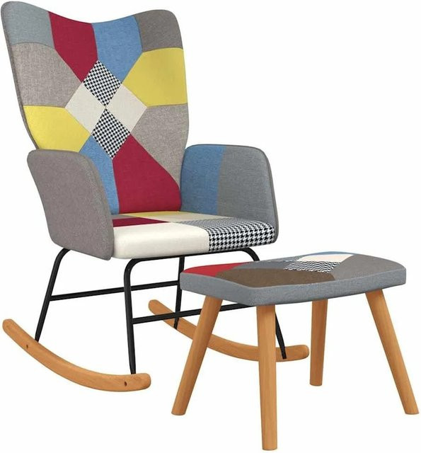 vidaXL Schaukelstuhl mit Fußhocker in Patchwork-Optik, Grau/Mehrfarbig, Boho-Stil - Bild 1