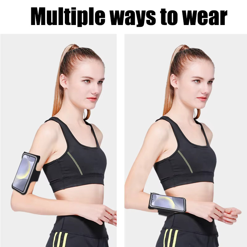 HAISSKY Elastische Laufsport-Armbinden als ultradünne Handy-Armtasche für iPhone und Samsung, Farben: Schwarz, Grau - Bild 4