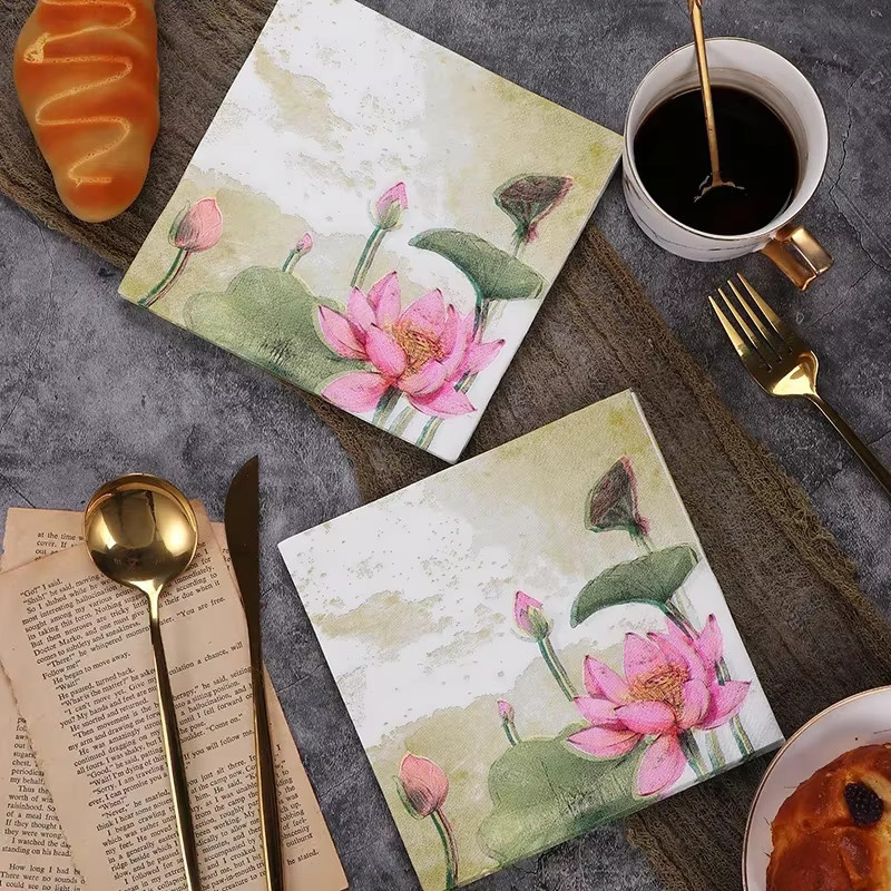GUANYAO 20 Stück 2-lagige Papierservietten mit Lotus-Aufdruck in Mehrfarben, B/B: 33 x 33 cm - Bild 2