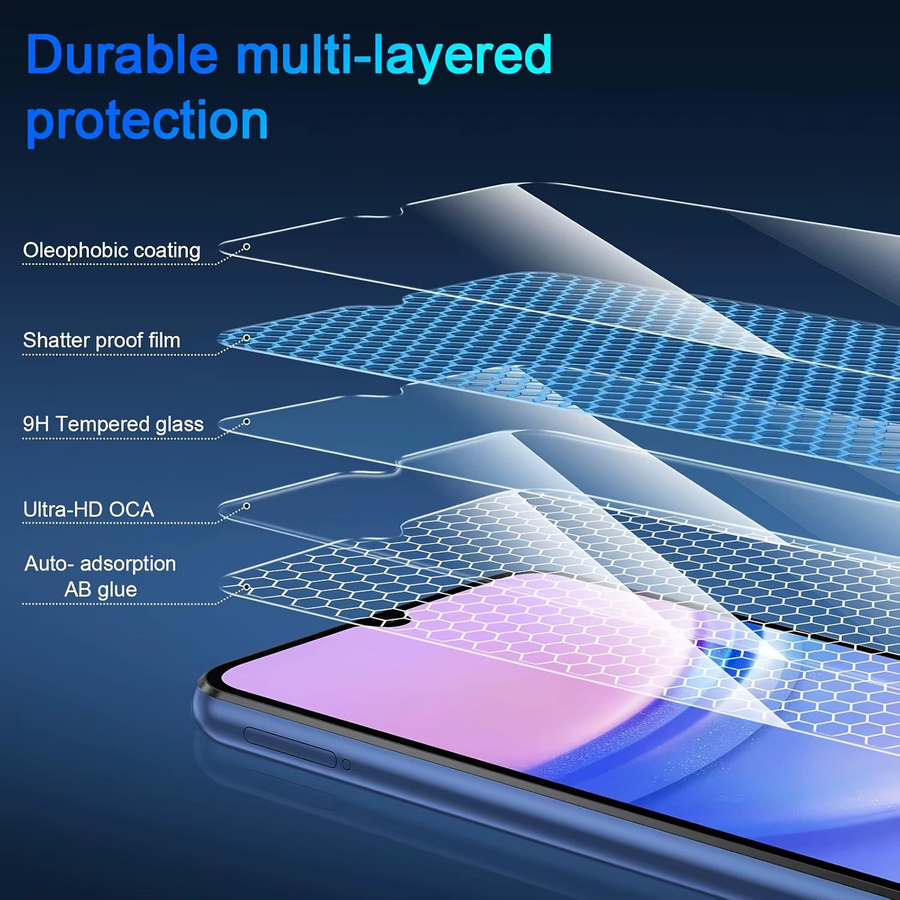 5 Stück Displayschutzfolien aus gehärtetem Glas für Samsung Galaxy A-Serie (A05, A06, A12, A13, A14, A15, A16, A22, A23, A24, A25, A26, A32, A33, A34) in Transparent - Bild 4
