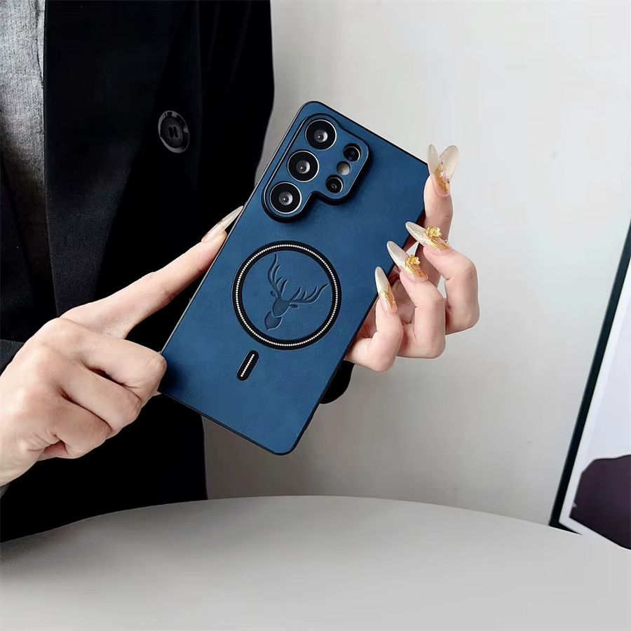 Samsung MagSafe Magnetische Schutzhülle aus PU-Leder mit Elchmuster in Blau für Galaxy S26 S25 S24 S23 Ultra Plus - Bild 2