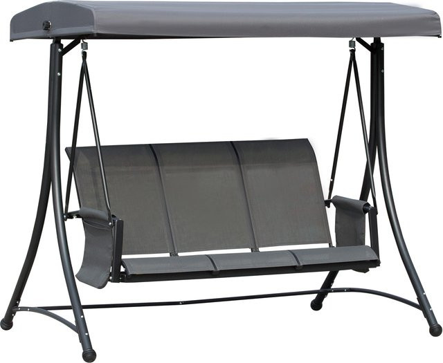 Outsunny 3-Sitzer Hollywoodschaukel mit Sonnendach und Ablage, Gartenschaukel aus Aluminium in Grau, B/T/H: 196 x 128 x 172 cm - Bild 1