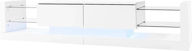 okwish TV Schrank mit LED Glasfront und Schubladen in Hochglanz Weiß, B/T/H: 181 x 38 x 38 cm - Bild 1