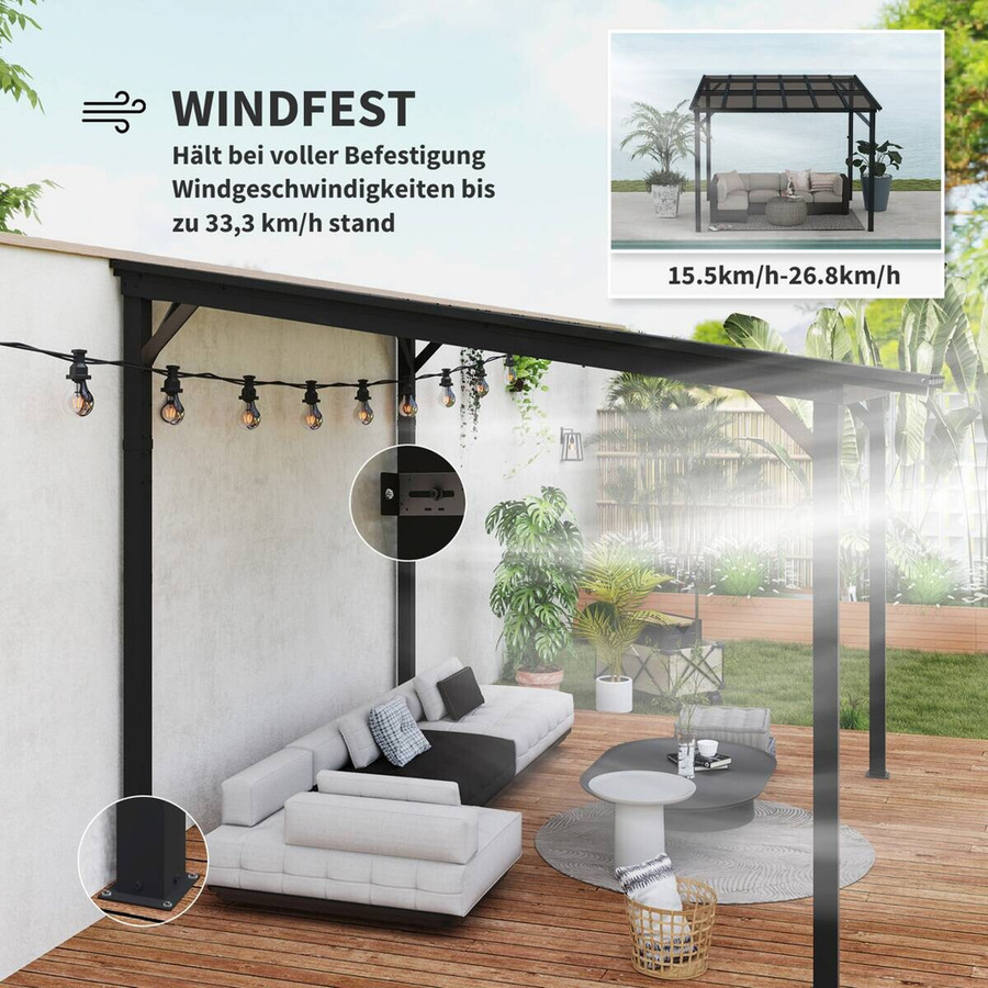 Outsunny Pergola aus Metall und Polycarbonat in Dunkelgrau, B/H/L: 294 x 258 x 306 cm - Bild 4