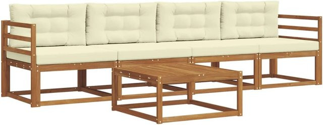 vidaXL Outdoor-Sofagarnitur aus Akazienholz mit Kissen in Braun und Beige - Bild 1