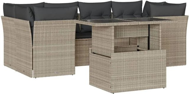 vidaXL 7-teilige Garten-Sofagarnitur aus Poly-Rattan mit Kissen in Hellgrau - Bild 1