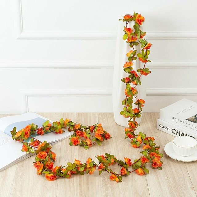 Künstliche Blumenranke von Yiran Furniture in Rosa und Orange, 2,5 m Seidenpflanze für Hochzeitsdekoration und Gartenbogen - Bild 1
