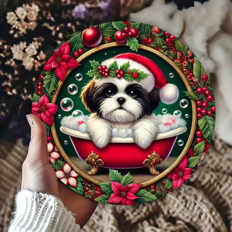 Personalisiertes Shih Tzu Weihnachtsschild von CIFBUY, rundes Blechschild in Multicolor, Durchmesser: 19,81 cm - Bild 2