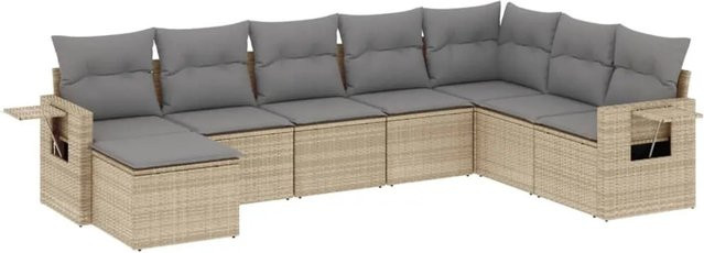 vidaXL 8-tlg Garten-Sofagarnitur aus Poly-Rattan mit Kissen in Beige - Bild 1