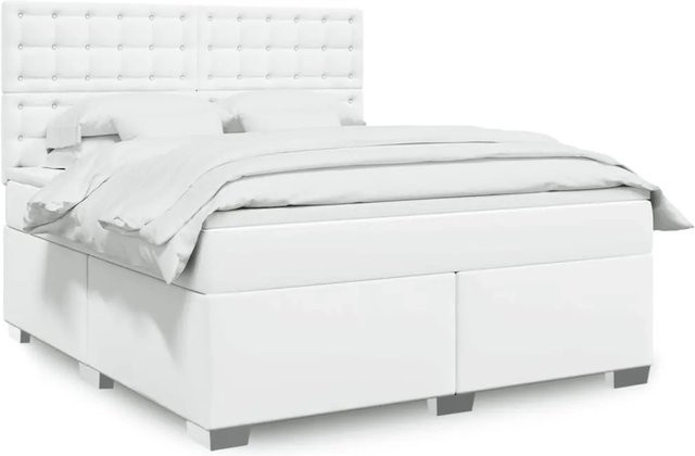 vidaXL Boxspringbett mit Matratze in Weiß aus Kunstleder und Stoff mit USB-Ladeport und Unterbettbeleuchtung, B/T: 180 x 200 cm - Bild 1
