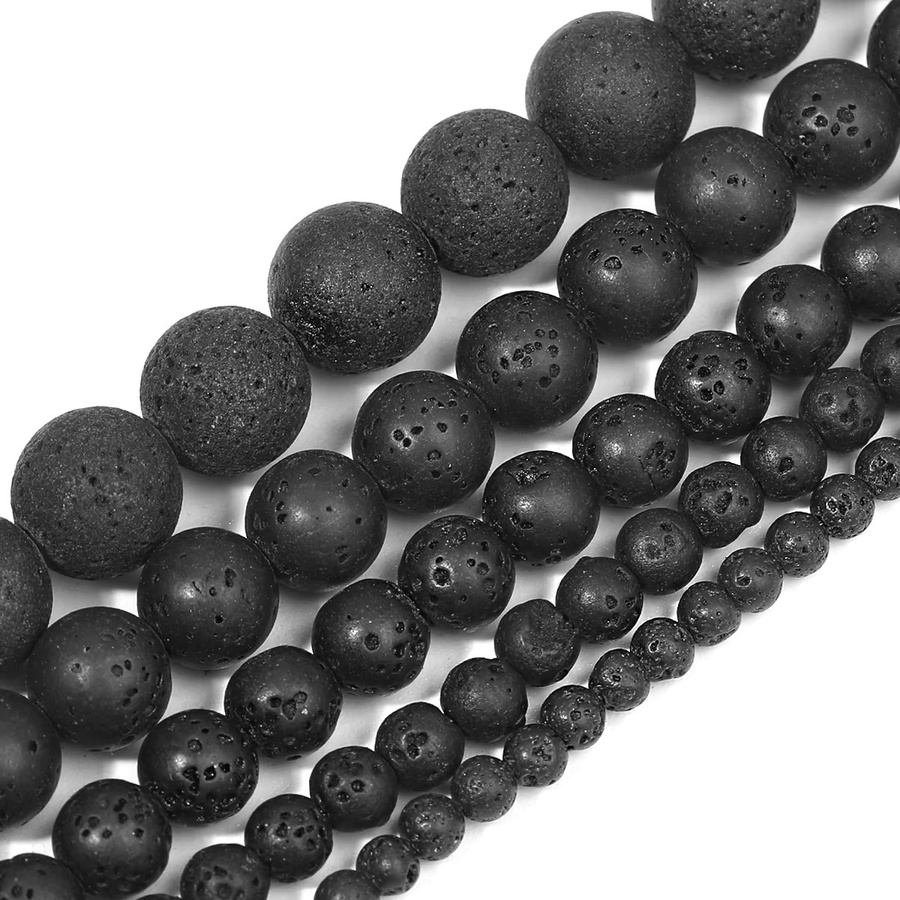SANSWL Perlen, schwarze Lava, rund, 6 mm, 8 mm, 10 mm - Bild 2