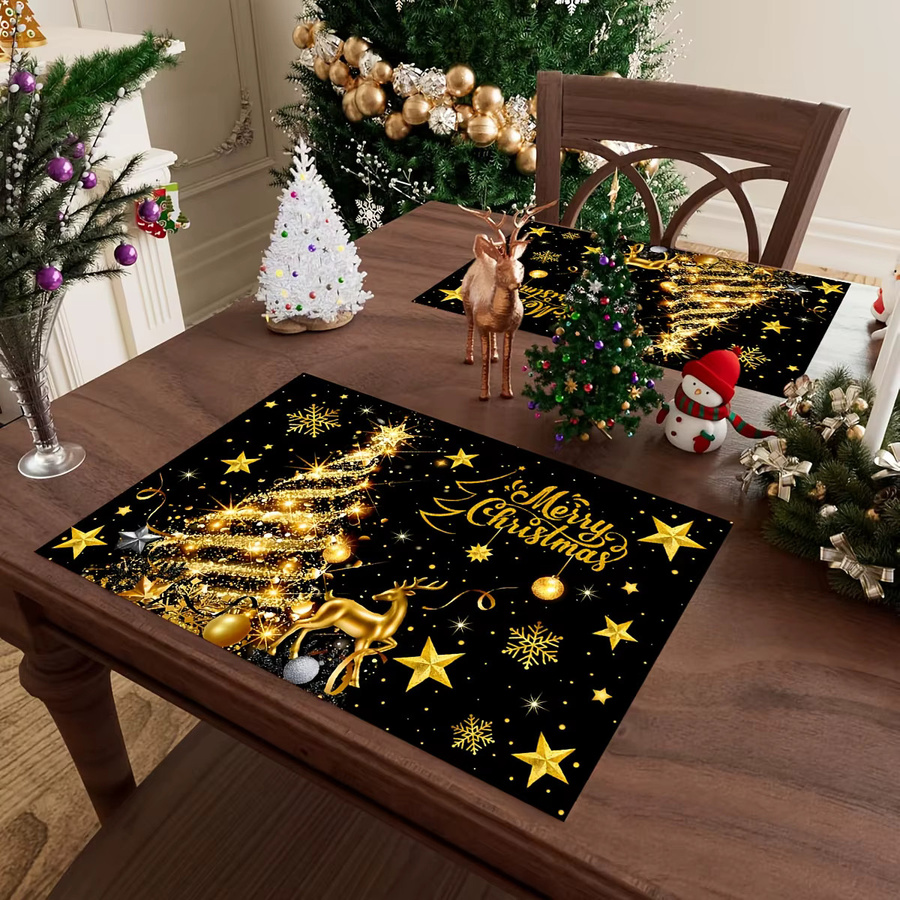VIKAMA 4-teiliges Weihnachts-Tischset in Schwarz und Gold für deine festliche Tischdekoration - Bild 3