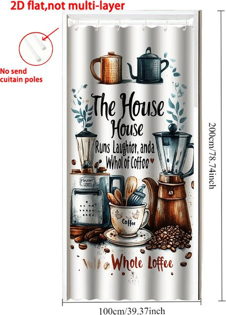 VIKAMA Türvorhang mit Kaffee-Design, Mehrfarbiger Raumteiler für Küche und Café - Bild 1