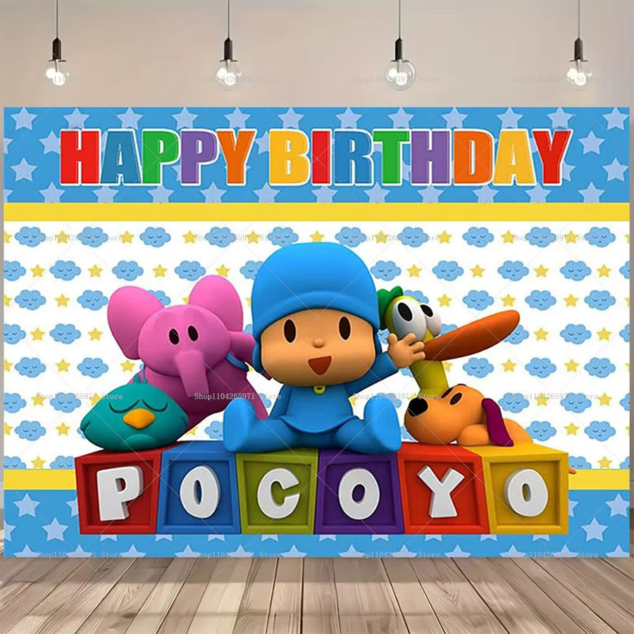 Potdemiel Pocoyo Cartoon Fotohintergrund für Kindergeburtstage und Babypartys, mehrfarbig, rechteckig - Bild 2