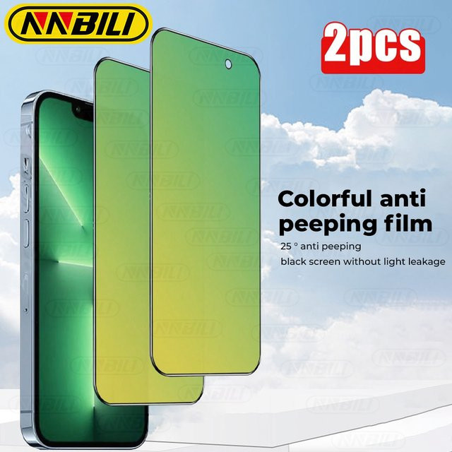 NNBILI 2 Stück Anti-Spionage Displayschutzfolie mit Farbverlauf und Spiegeleffekt für iPhone 17 16 15 Pro Max in Multicolour - Bild 1