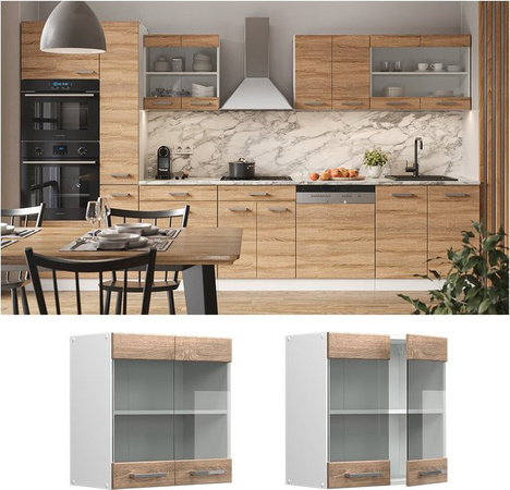 Vicco R-Line Hängeglasschrank Küchenschrank mit Glastüren in Weiß Sonoma Eiche, Breite: 60 cm