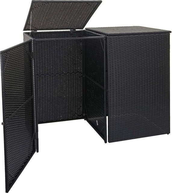 MCW 2er-Mülltonnenverkleidung E25 Mülltonnenbox aus Poly-Rattan für 2x120l in Schwarz, B/T/H: 176 x 130 x 131 cm - Bild 1