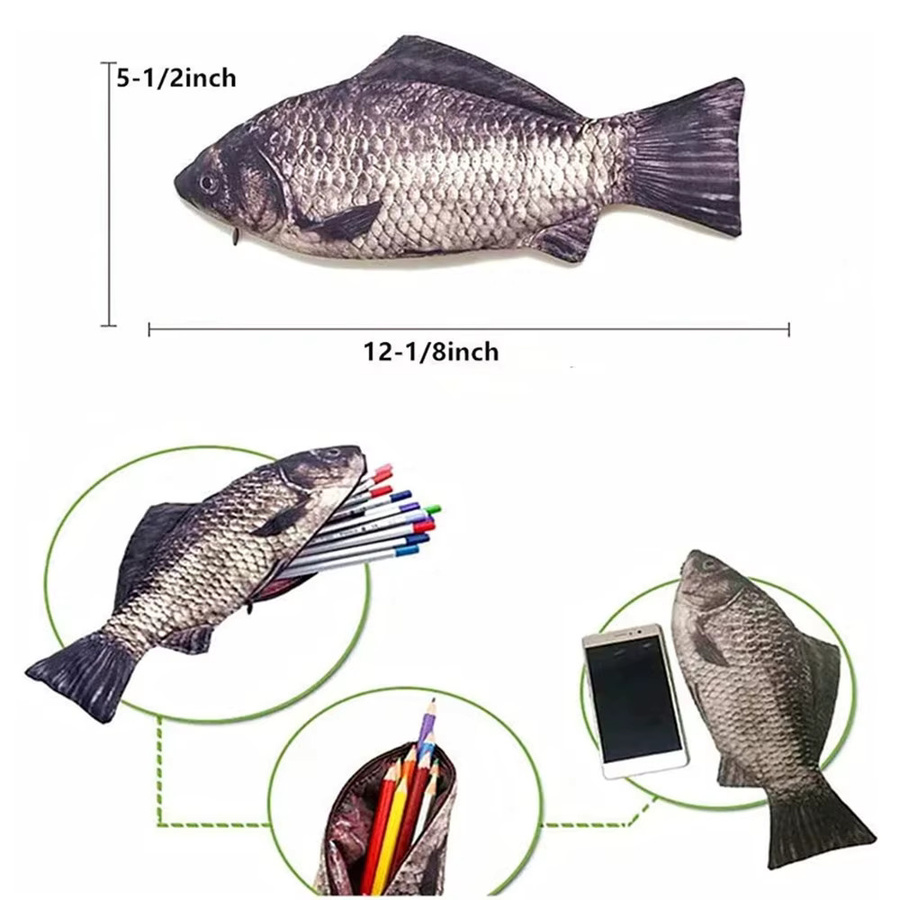 Lustiges Federmäppchen in Fischform als Stifttasche und Geldbörse in Schwarz - Bild 5