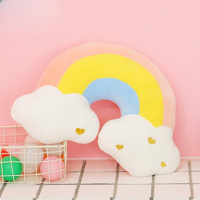 Yiran Furniture Regenbogenkissen mit Mond und Blitz als Deko-Sitzkissen für das Kinderzimmer, Mehrfarbig - Bild 1