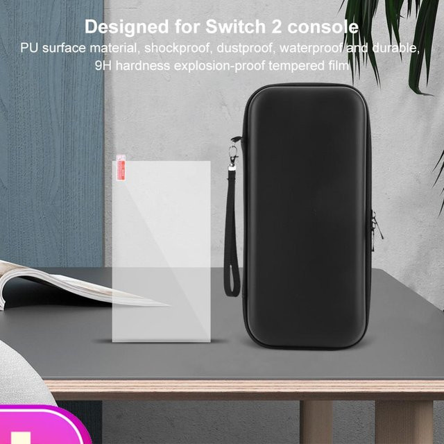 Tragbare Aufbewahrungstasche für Nintendo Switch 2 in Schwarz mit Displayschutz und kratzfestem Reißverschluss aus PU-Material - Bild 1