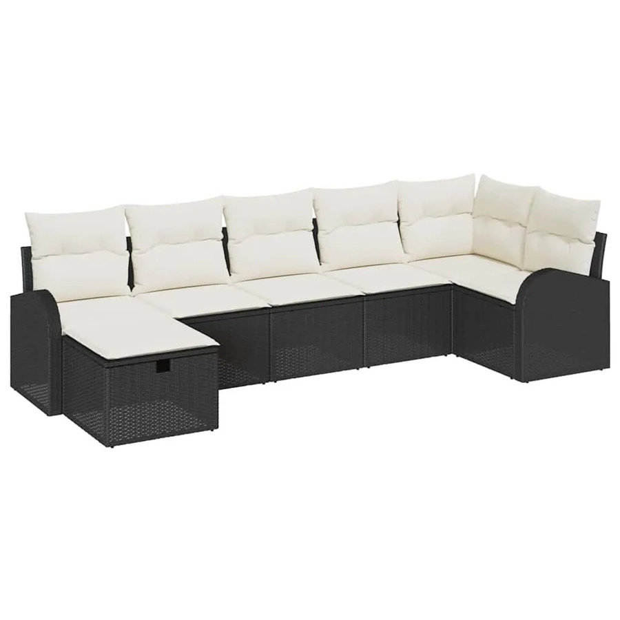 vidaXL Lounge-Gartenmöbel Set aus Poly-Rattan in Schwarz und Beige, 7-teiliges L-Shape Sofa Set mit Kissen für Terrasse und Garten - Bild 2