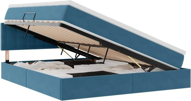 vidaXL Stauraumbett mit Matratze aus Samt in Dunkelblau, B/T: 180 x 200 cm - Bild 1