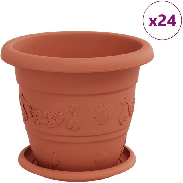 vidaXL Blumentöpfe 24er Set Ziegelrot aus Kunststoff für Garten Balkon und Wohnräume Ø: 26 cm, Höhe: 21,5 cm - Bild 1