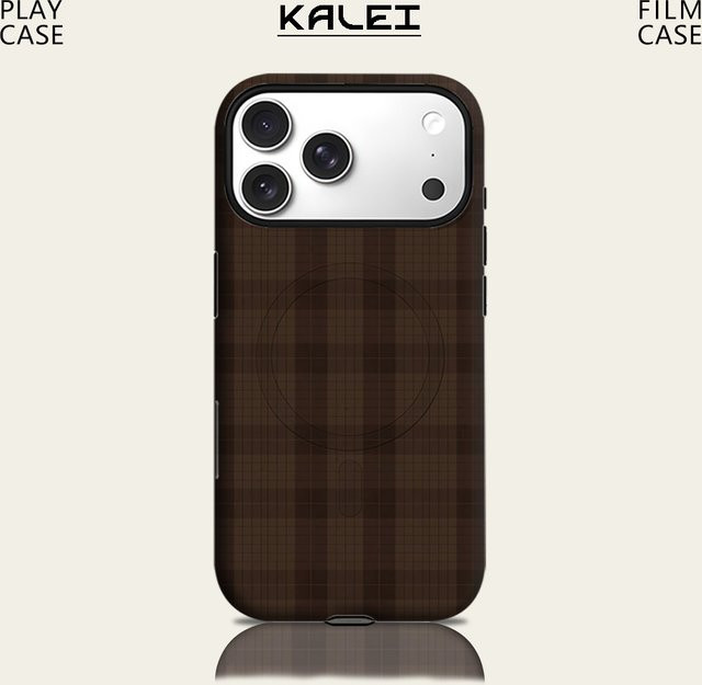 Potdemiel Handyhülle mit Karomuster für iPhone 17 16 15 14 13 Pro Max Plus, Magnetisch, Robust, Schokoladenbraun - Bild 1